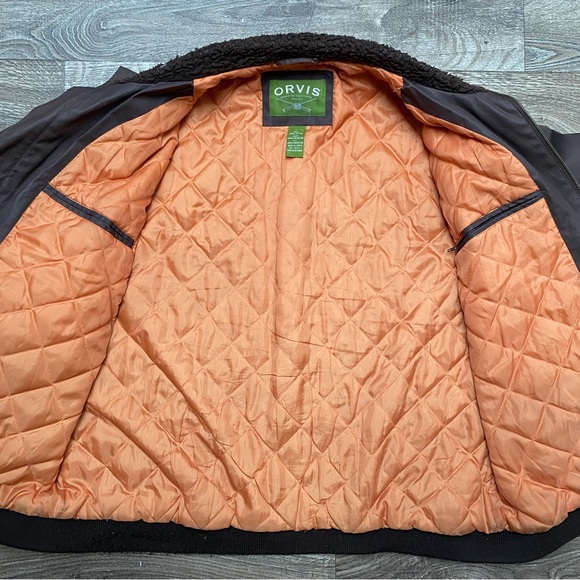 Orvis Waxed Cotton Fleece Collar Brown Bomber Large - Picture 9 of 16